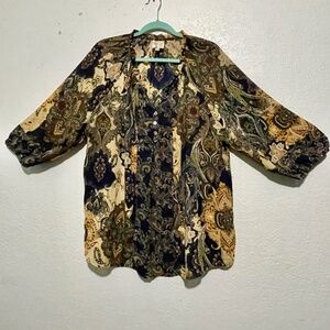 Anthropologie Fig & Flower Paisley Floral Boho Print Peasant Sheer Top SZ 2X